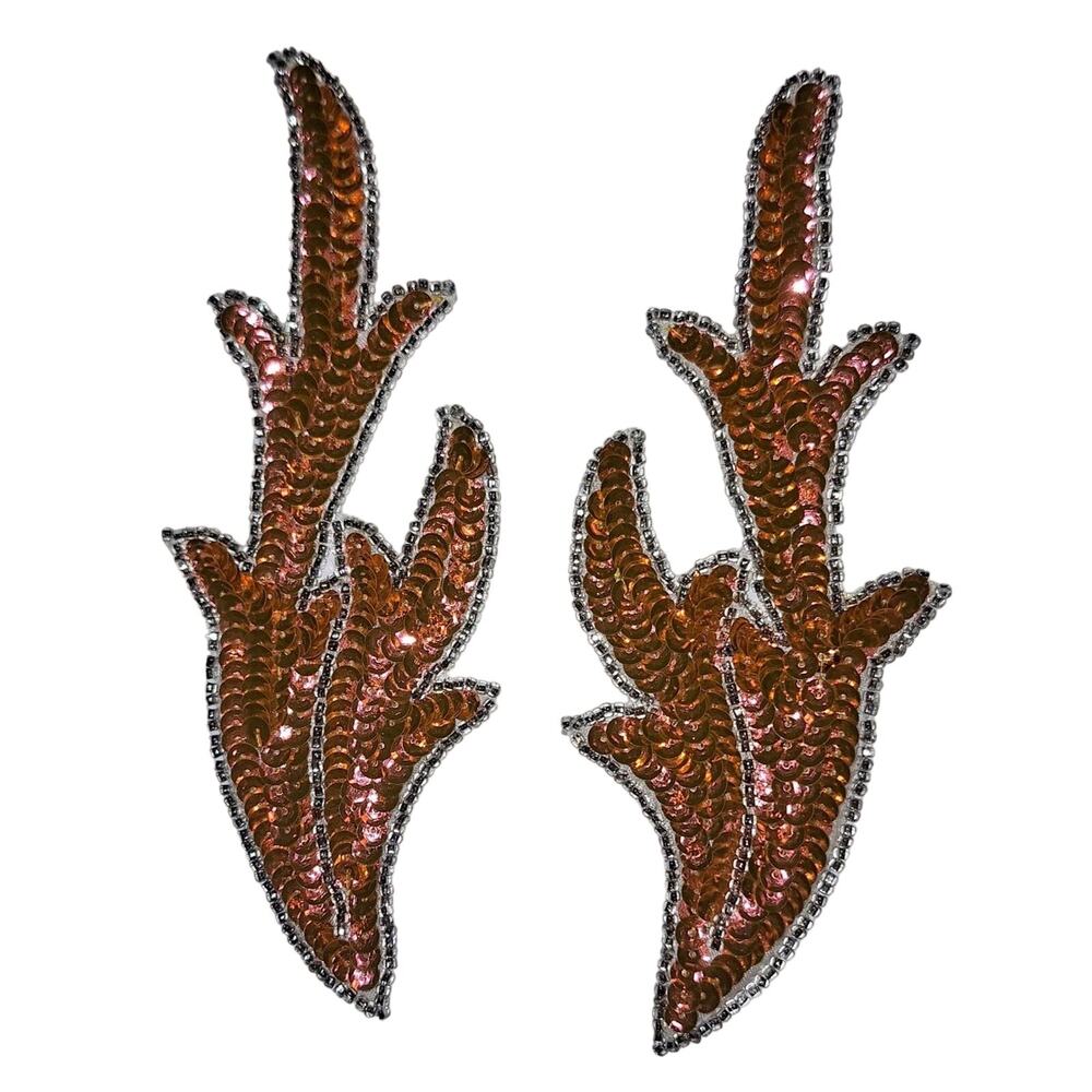 Iridescent orange sequin applique pair leaf design NWOT